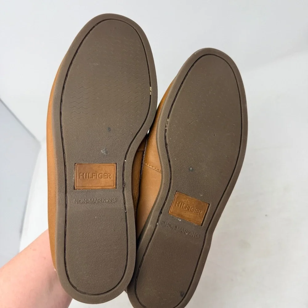 Tommy Hilfiger Mens Tan Leather Boat Shoes Nautical Loafers Size 7